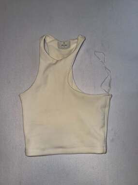 Mattelsa XL Ribbed High Neck Racerback Cropped Tank Top Cream